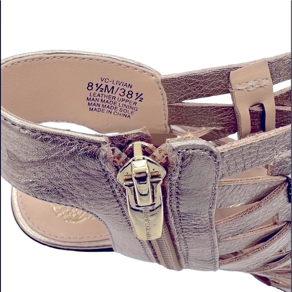 Vince Camuto Vivian Gold Leather Heeled Gladiator Sandals Size 8.5 - Picture 2 of 6